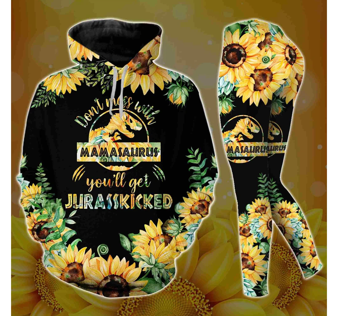 Personalized Don't Mess With Mama Saurus Sunflower Set Pan3dset - 3D Printed Pullover Hoodie