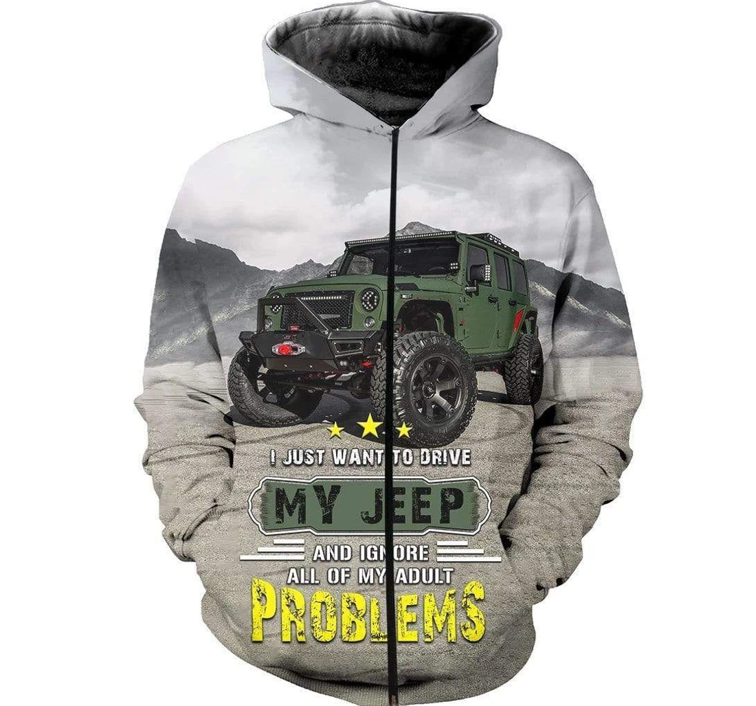 Personalized I Just Want To Drive My Jeep - 3D Printed Pullover Hoodie