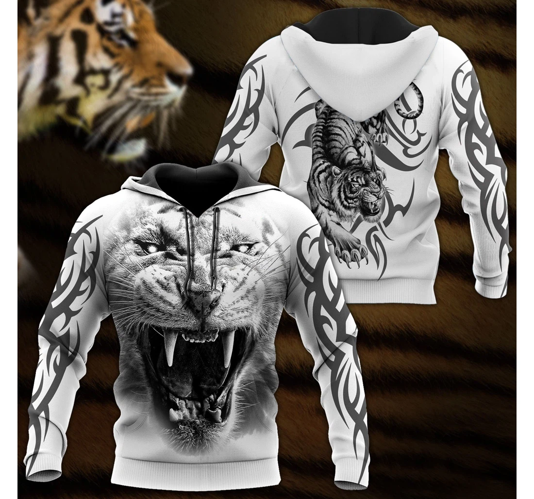 Personalized White Tiger Tatoo Over - 3D Printed Pullover Hoodie