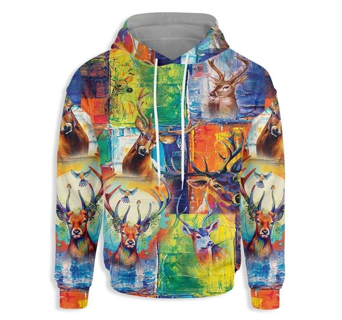 Personalized Deer Colorful Christmas - 3D Printed Pullover Hoodie