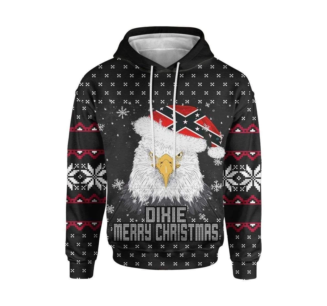 Personalized Dixie Merry Christmas Eagle - 3D Printed Pullover Hoodie