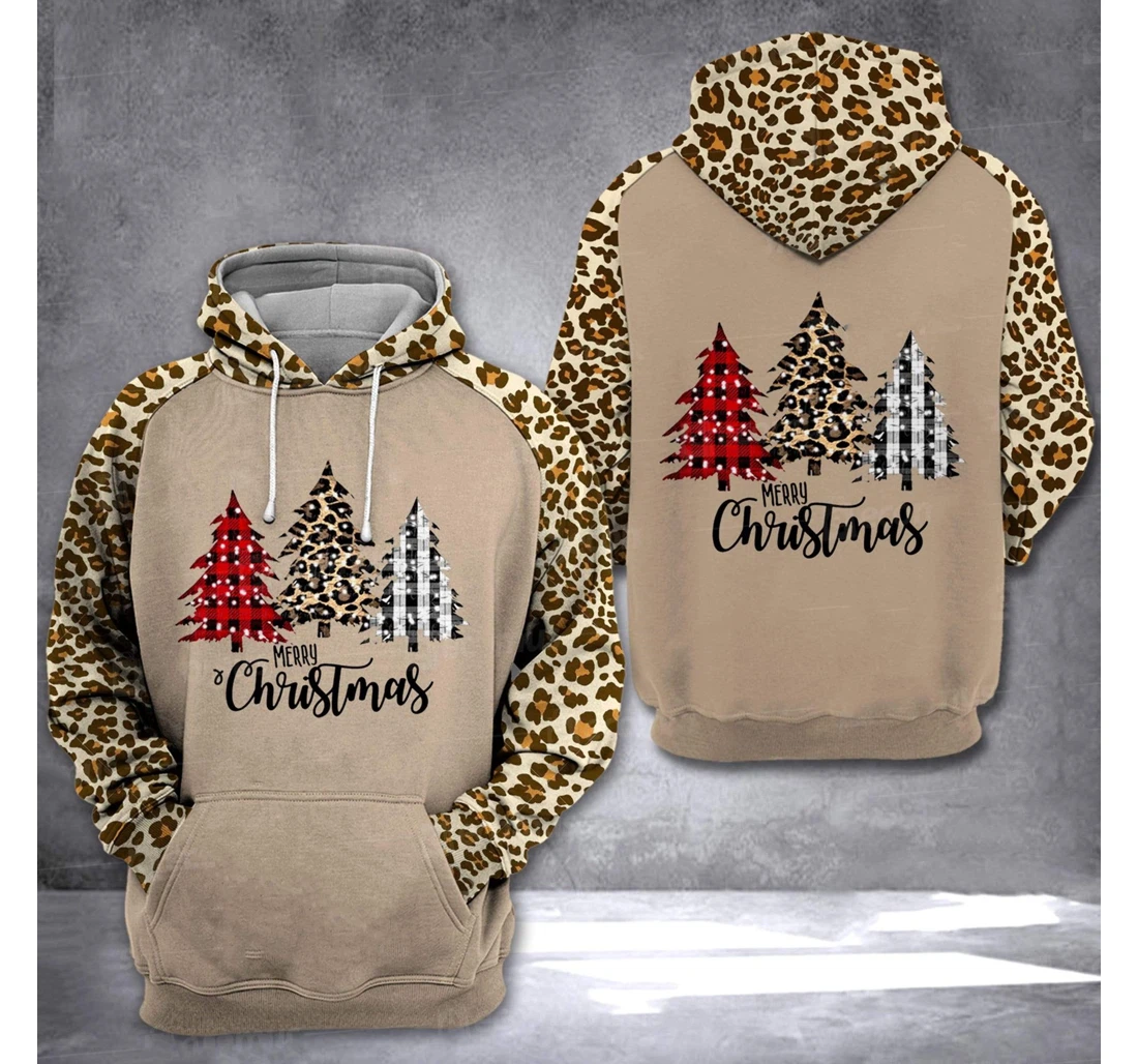 Personalized Merry Christmas Three Funky Tree Leopard - 3D Printed Pullover Hoodie