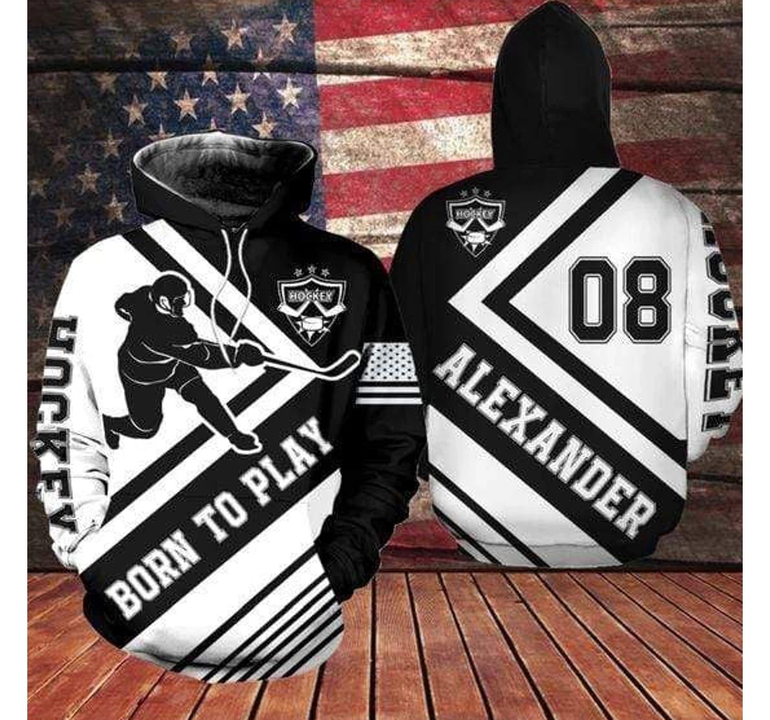 Personalized Hockey Born To Play Custom Name Number - 3D Printed Pullover Hoodie