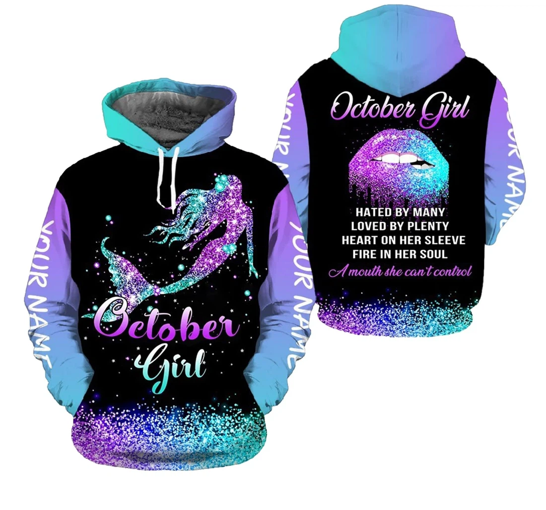 Personalized Fire In Her Soul October Girl Mermaid - 3D Printed Pullover Hoodie