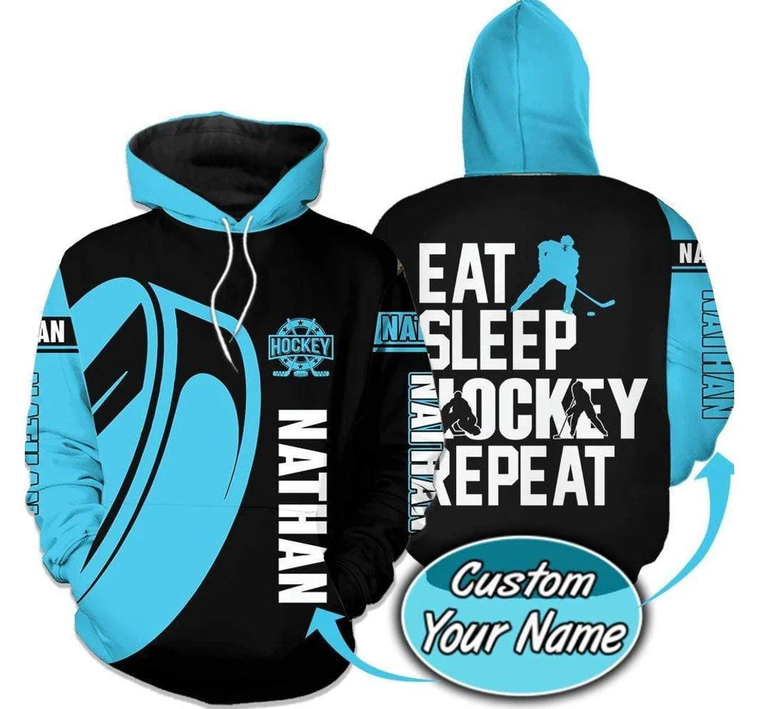 Personalized Eat Sleep Hockey Repeat Custom Name - 3D Printed Pullover Hoodie