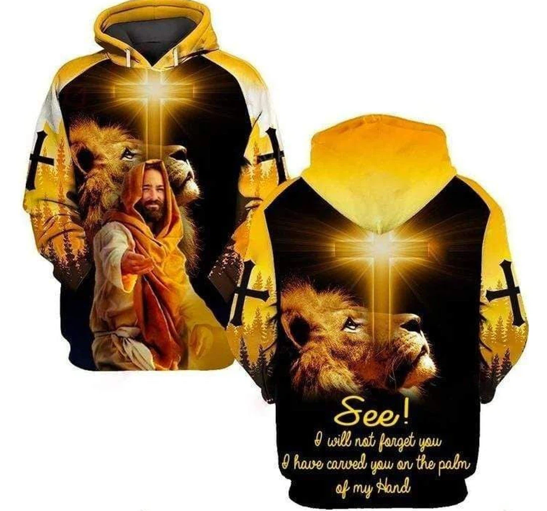 Personalized Jesus I Will Not Forget You I Have Carved You On The Palm Of My Hand Lion Aop - 3D Printed Pullover Hoodie