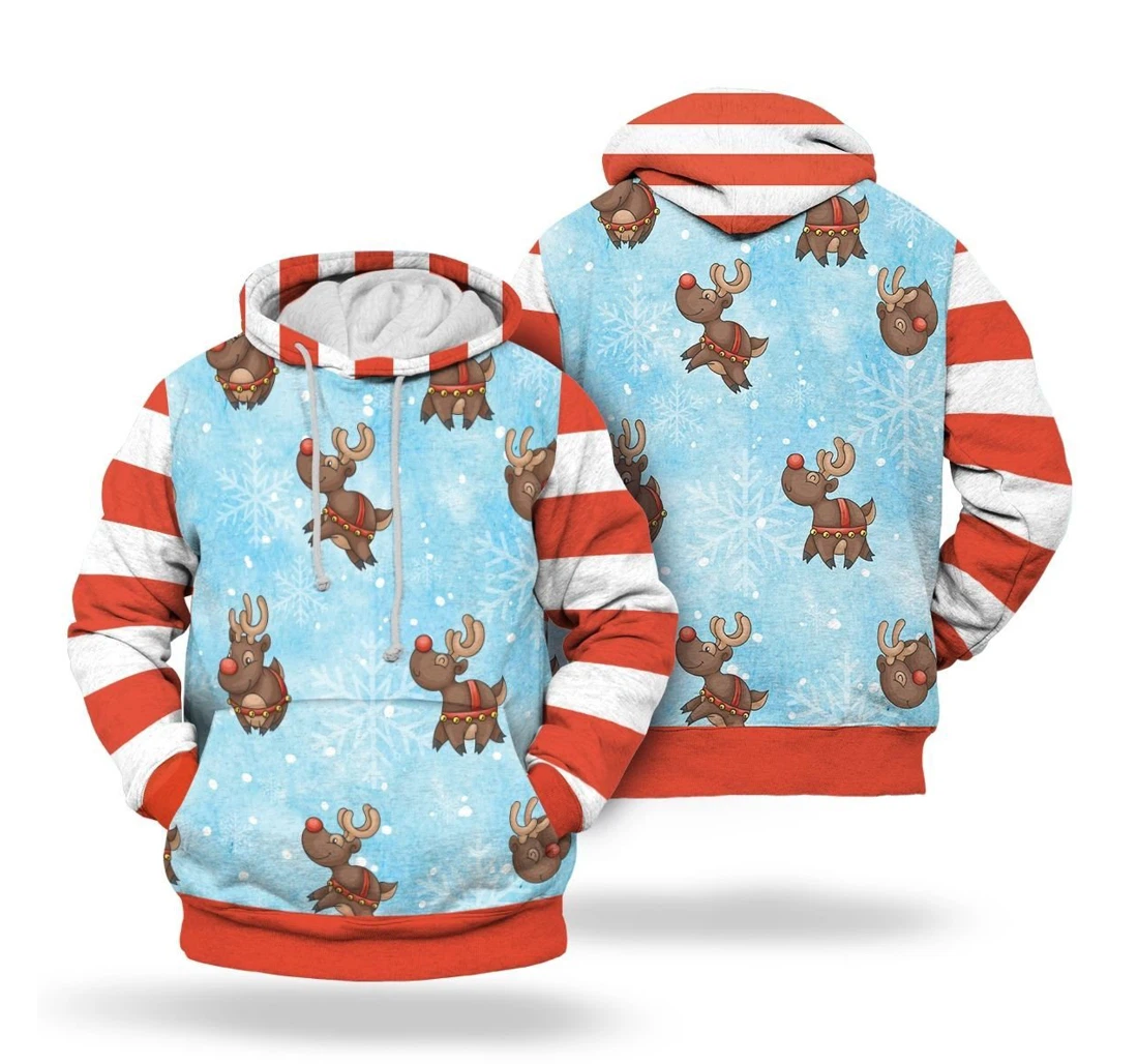 Personalized Christmas Reindeer - 3D Printed Pullover Hoodie