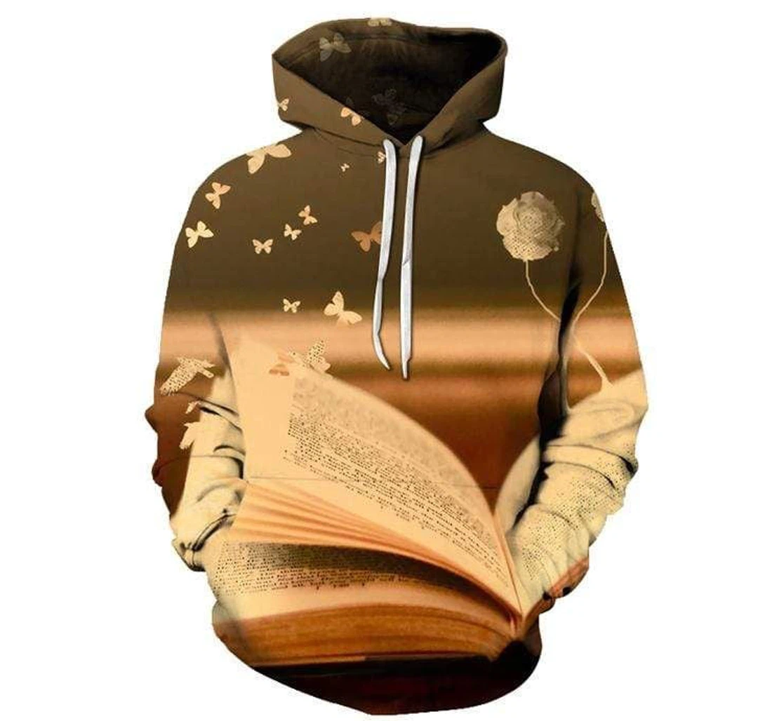 Personalized Vintage Butterfly Book - 3D Printed Pullover Hoodie