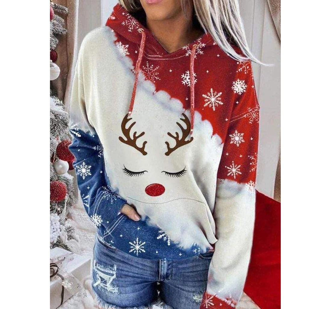 Personalized Christmas Deer Snowflake - 3D Printed Pullover Hoodie