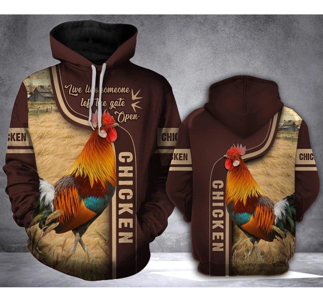Personalized Live Like Someone Left The Gate Open Chicken Farm - 3D Printed Pullover Hoodie