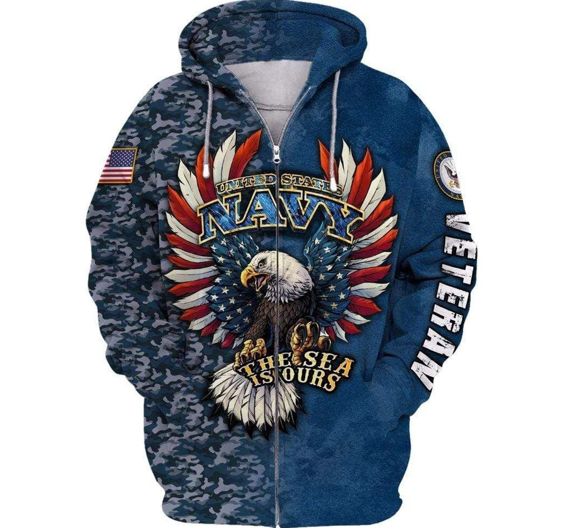 Personalized U Navy The Sea Is Ours - 3D Printed Pullover Hoodie