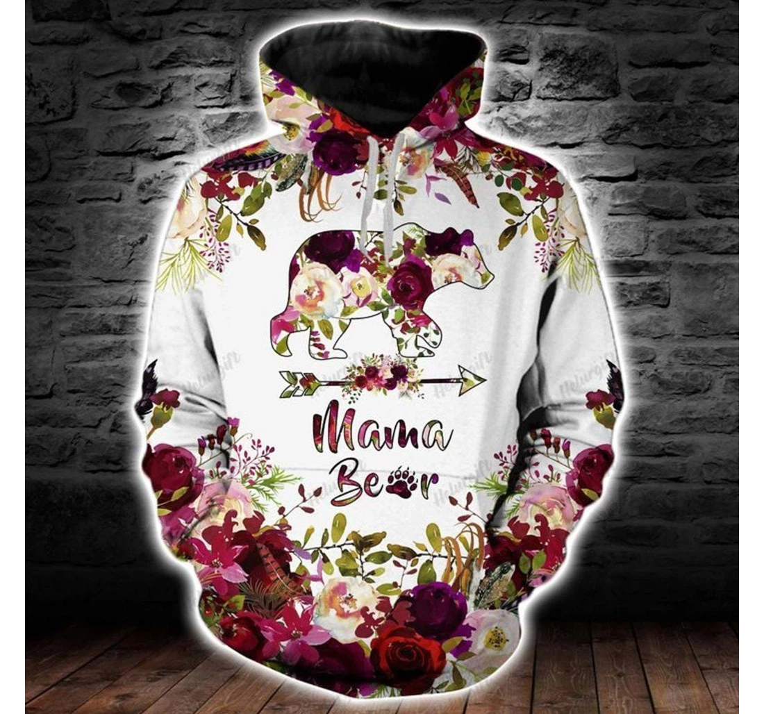 Personalized Mother's Day Flower Mama Bear - 3D Printed Pullover Hoodie