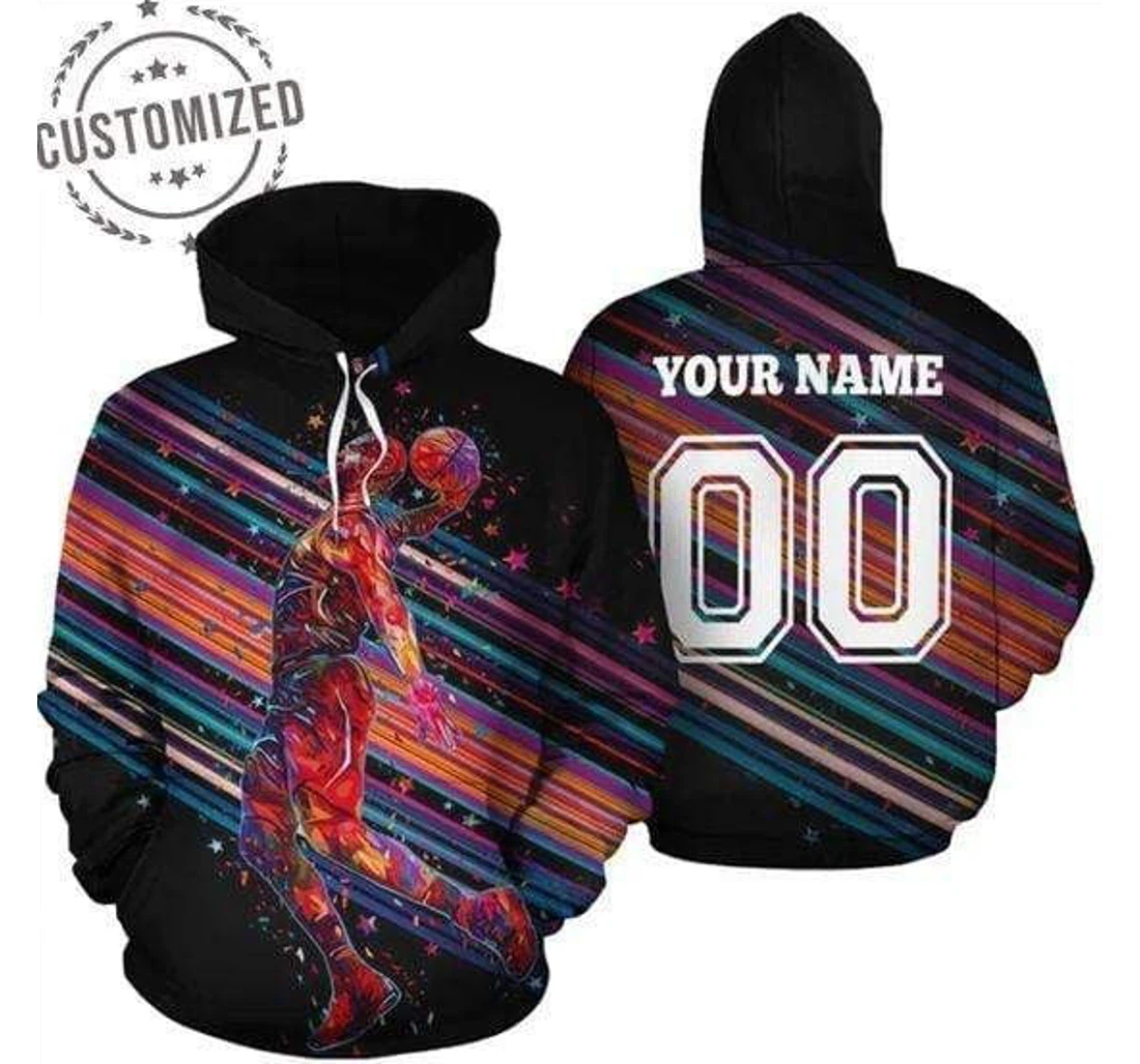Personalized Basketball Colorful Player Custom Name Number - 3D Printed Pullover Hoodie