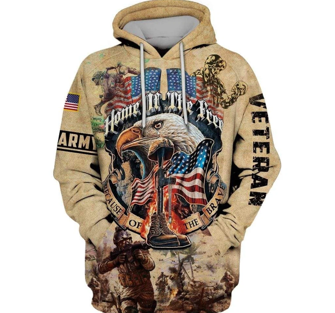 Personalized Eagle Soldier Home Of The Free Veteran Day - 3D Printed Pullover Hoodie