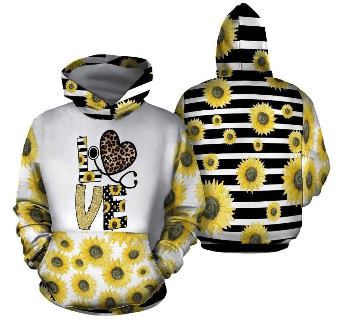 Personalized Love Nurse Sunflower - 3D Printed Pullover Hoodie
