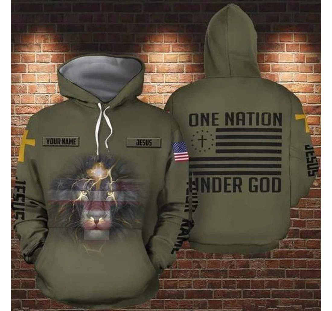 Personalized One Nation Under God Lion Army Color Custom Name - 3D Printed Pullover Hoodie