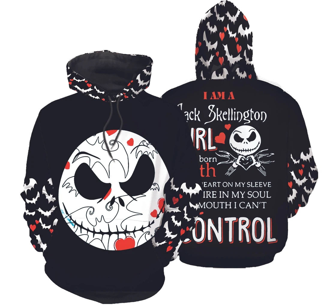 Personalized I Am A Jack Skellington Girl Was Born With Heart On My Sleeve - 3D Printed Pullover Hoodie