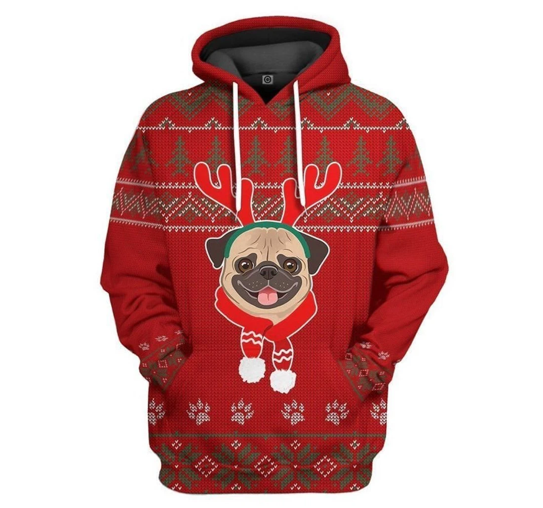 Personalized Christmas Pug Dog Ugly - 3D Printed Pullover Hoodie