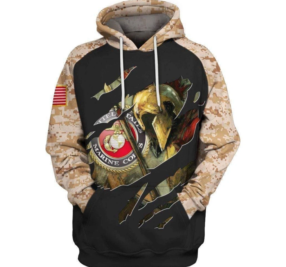 Personalized Us Marine Warrior - 3D Printed Pullover Hoodie