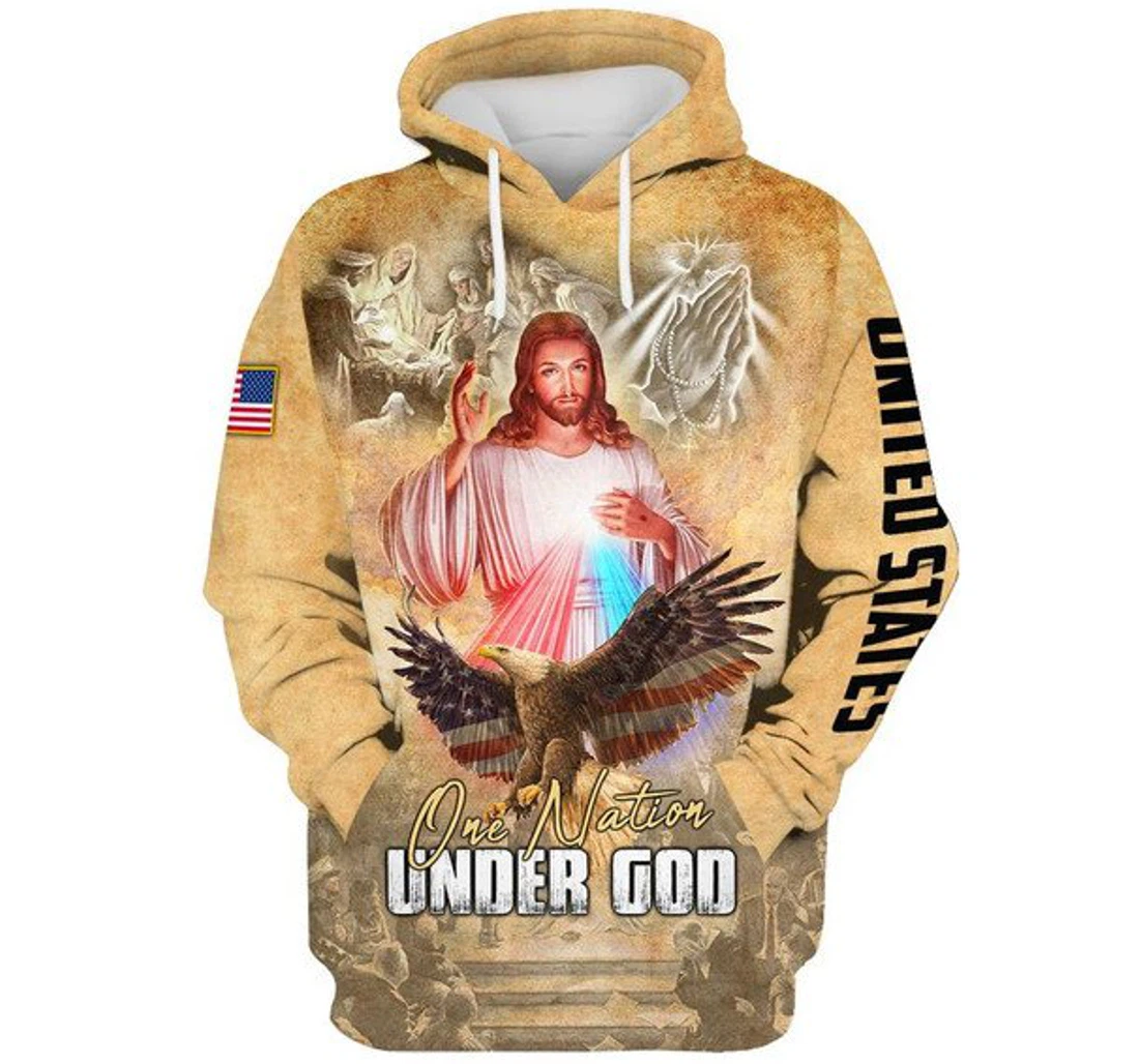 Personalized Divine Mercy U One Nation Under God N - 3D Printed Pullover Hoodie