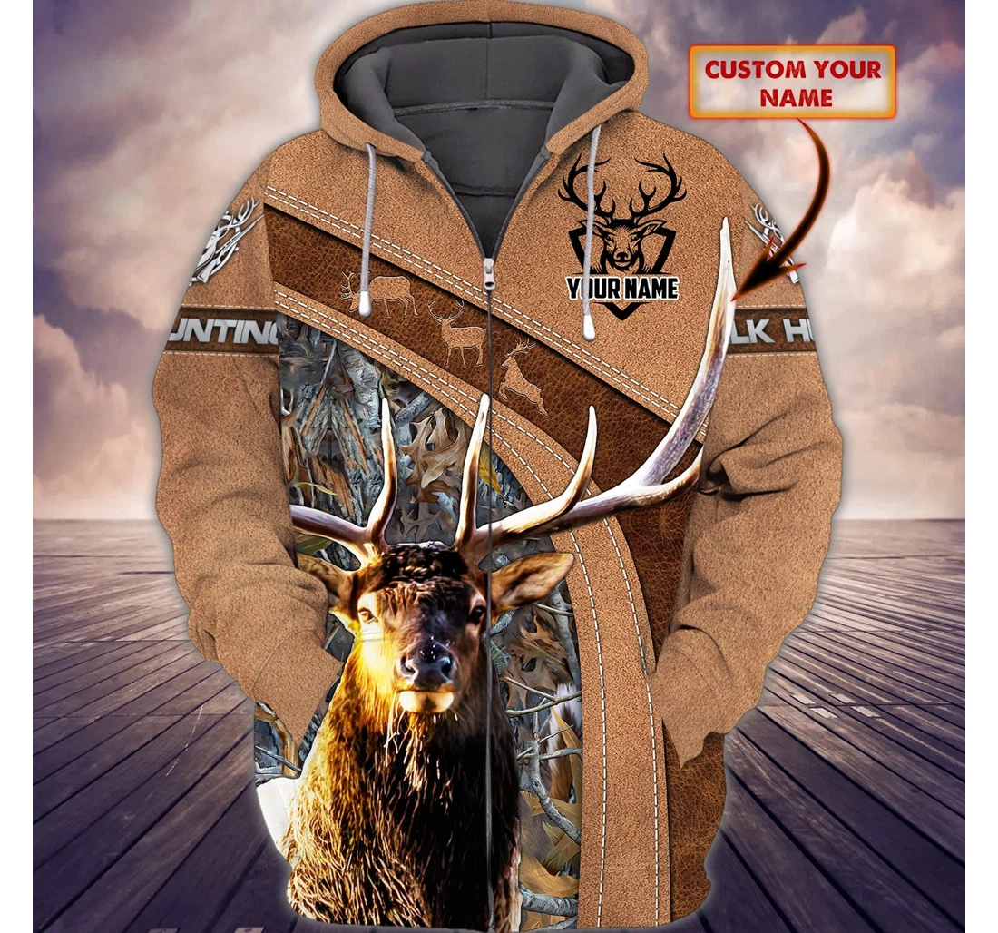 Zip Hoodie - Elk Hunting Personalized Name Tad - 3D Printed