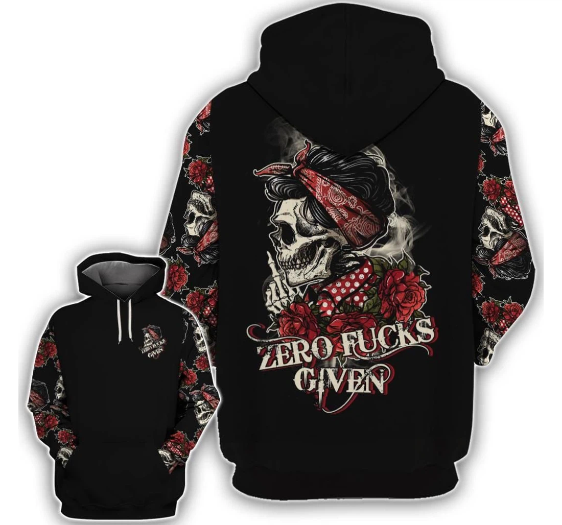 Personalized Rose Skull Zero Fucks Given Pan3hd - 3D Printed Pullover Hoodie