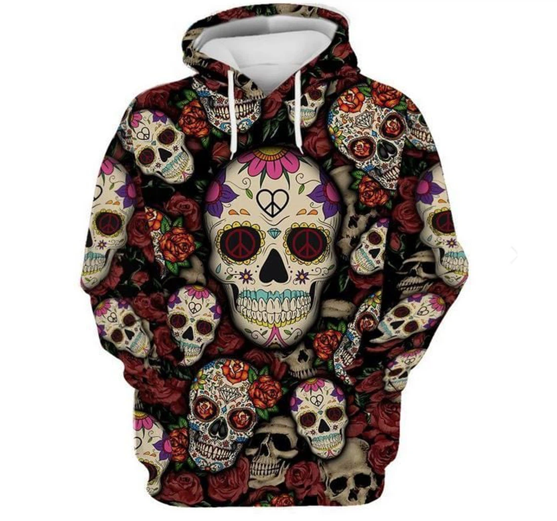Personalized Sugar Skull Roses Hippie - 3D Printed Pullover Hoodie