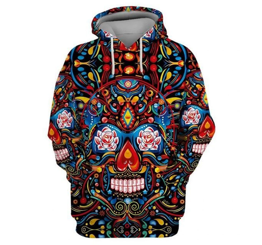 Personalized Sugar Skull Pattern Red - 3D Printed Pullover Hoodie
