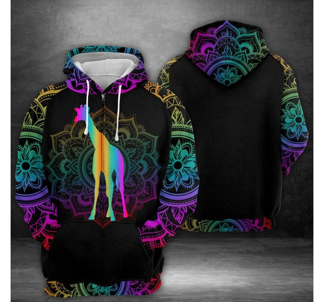 Personalized Giraffe Colorful Mandala - 3D Printed Pullover Hoodie