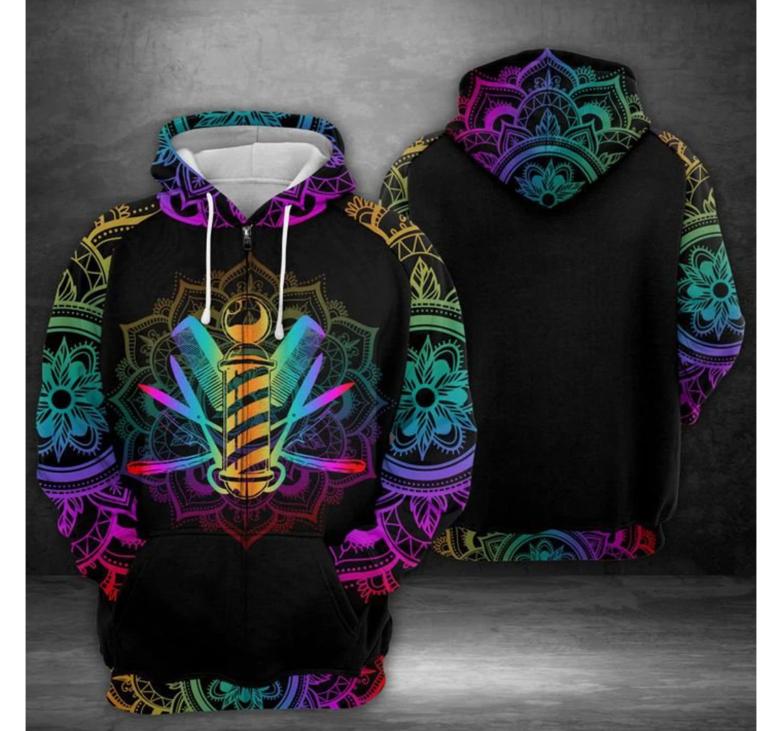 Personalized Barber Colorful Mandala - 3D Printed Pullover Hoodie