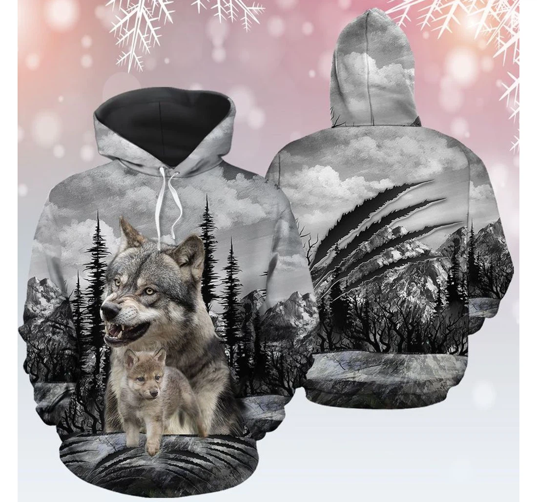 Personalized Wolf Family Scratch - 3D Printed Pullover Hoodie