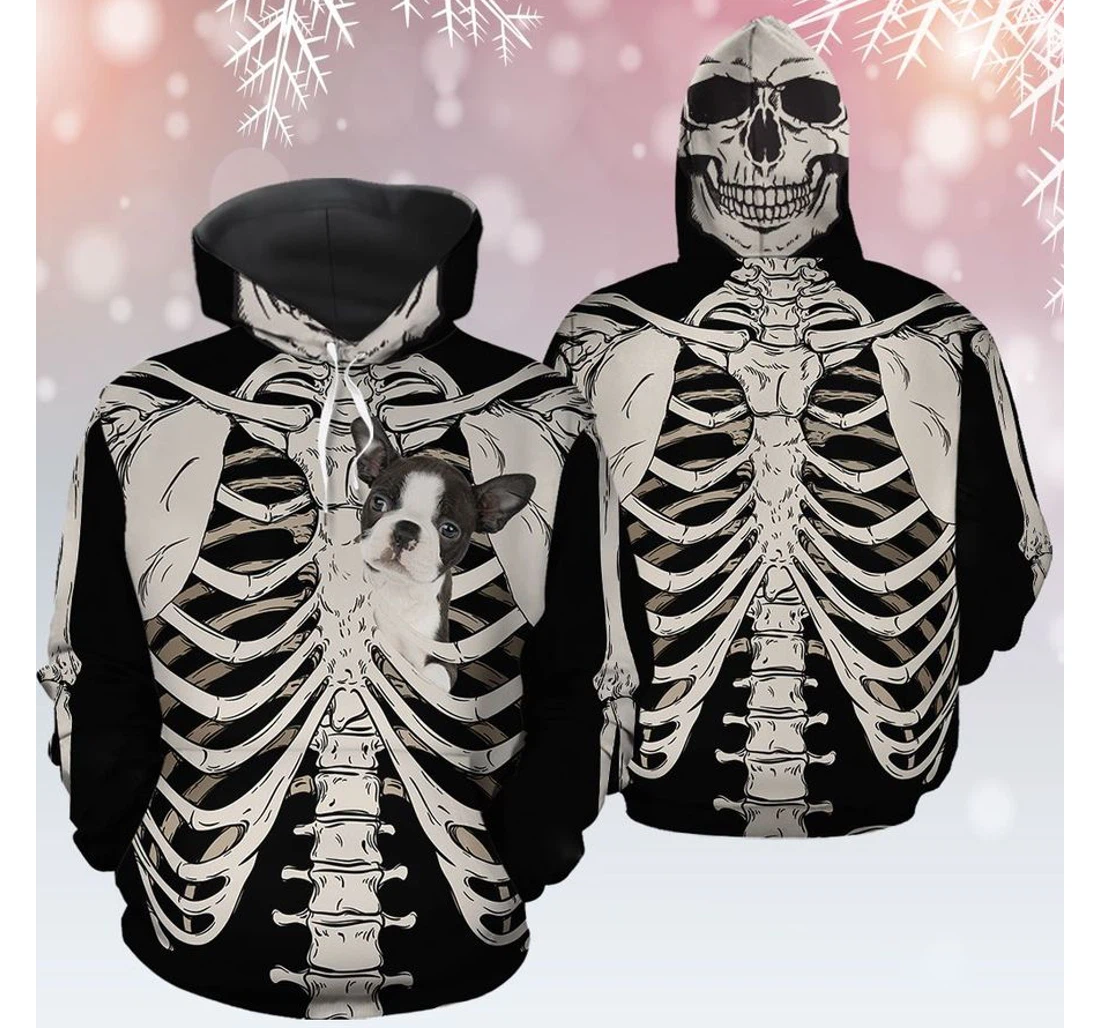 Personalized Boston Terrier Skeleton - 3D Printed Pullover Hoodie