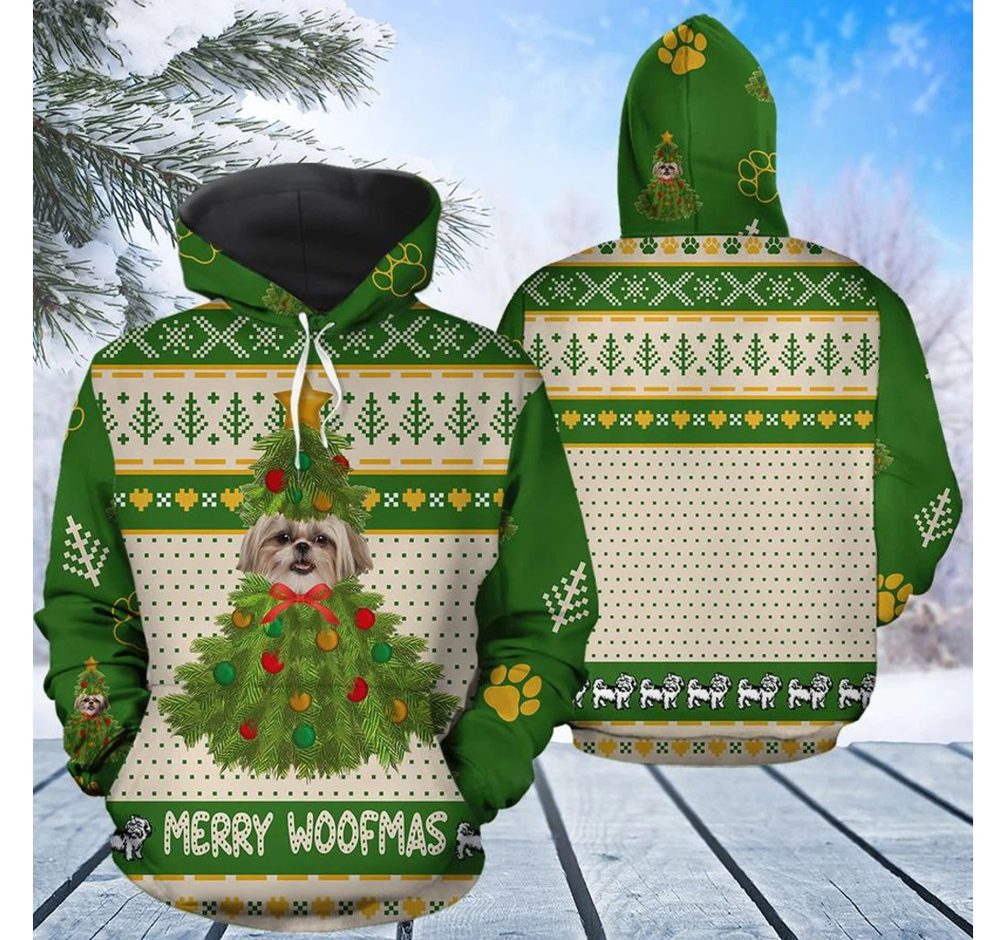 Personalized Shih Tzu Merry Woofmas - 3D Printed Pullover Hoodie