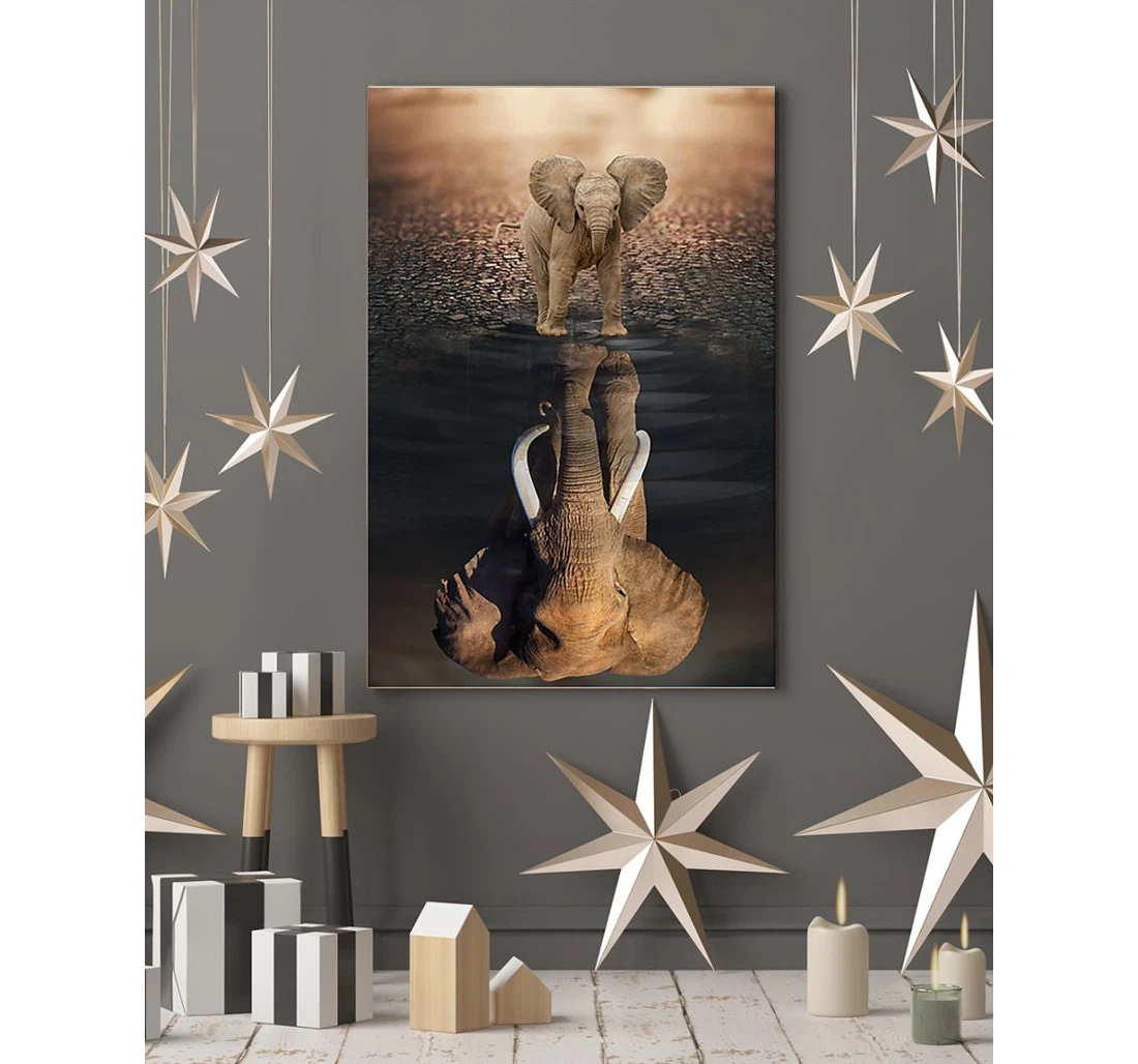 Personalized Poster, Canvas - Adorable Calf Reflection Elephant Print Framed Wall Art