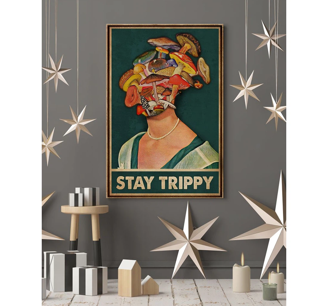 Personalized Poster, Canvas - Psychedelic Trippy Mushroom Psilocybin Mushroom Print Framed Wall Art