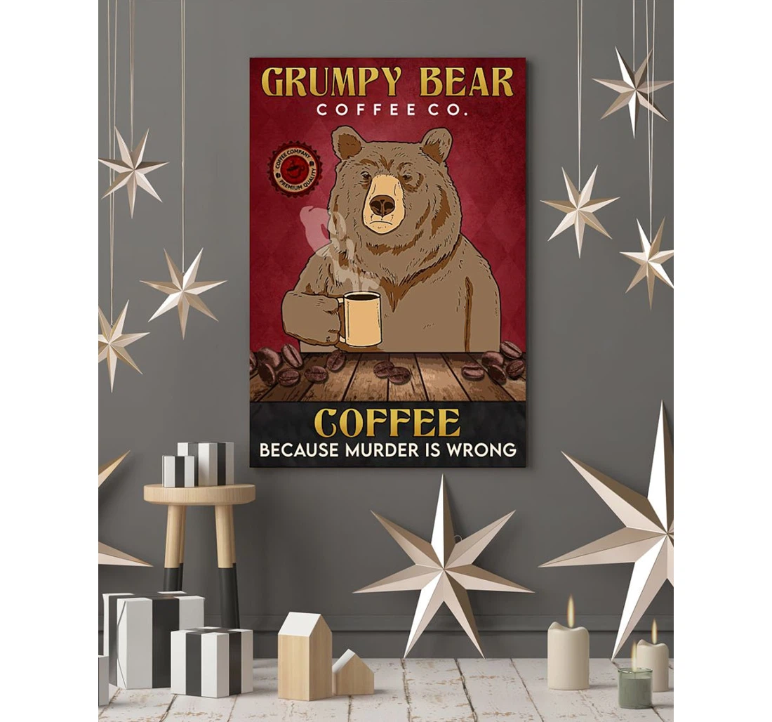 Personalized Poster, Canvas - Bear Coffee Print Framed Wall Art