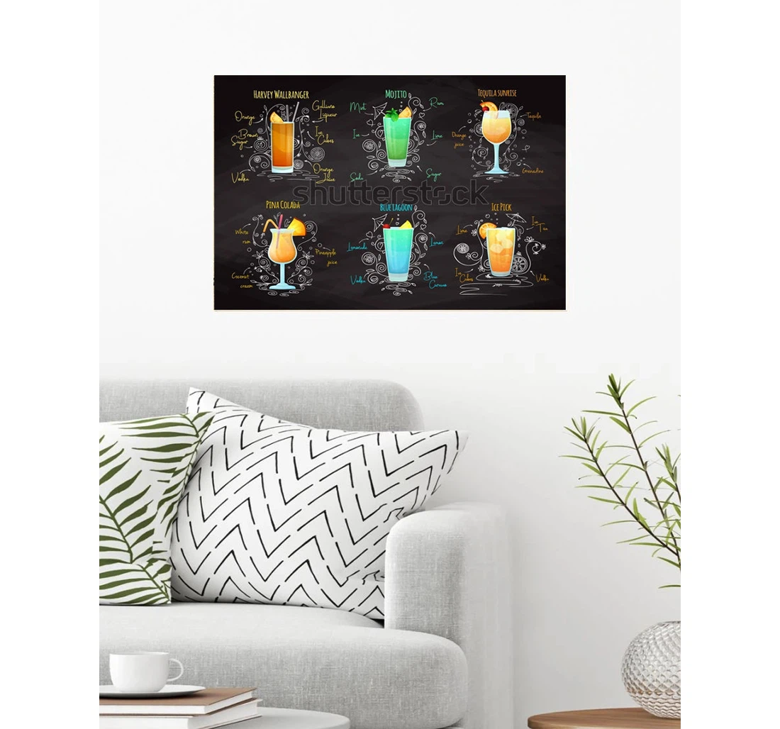 Personalized Poster, Canvas - Cocktails And Mojito Recipes Bartender Cocktail Recipes Print Framed Wall Art