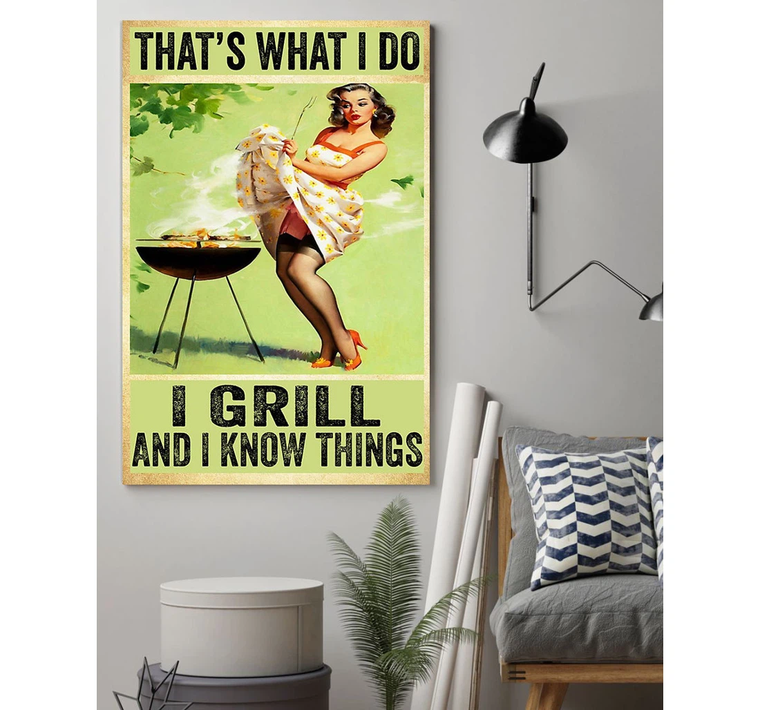Personalized Poster, Canvas - Camping Bbq Grill Girl Vintage Print Framed Wall Art