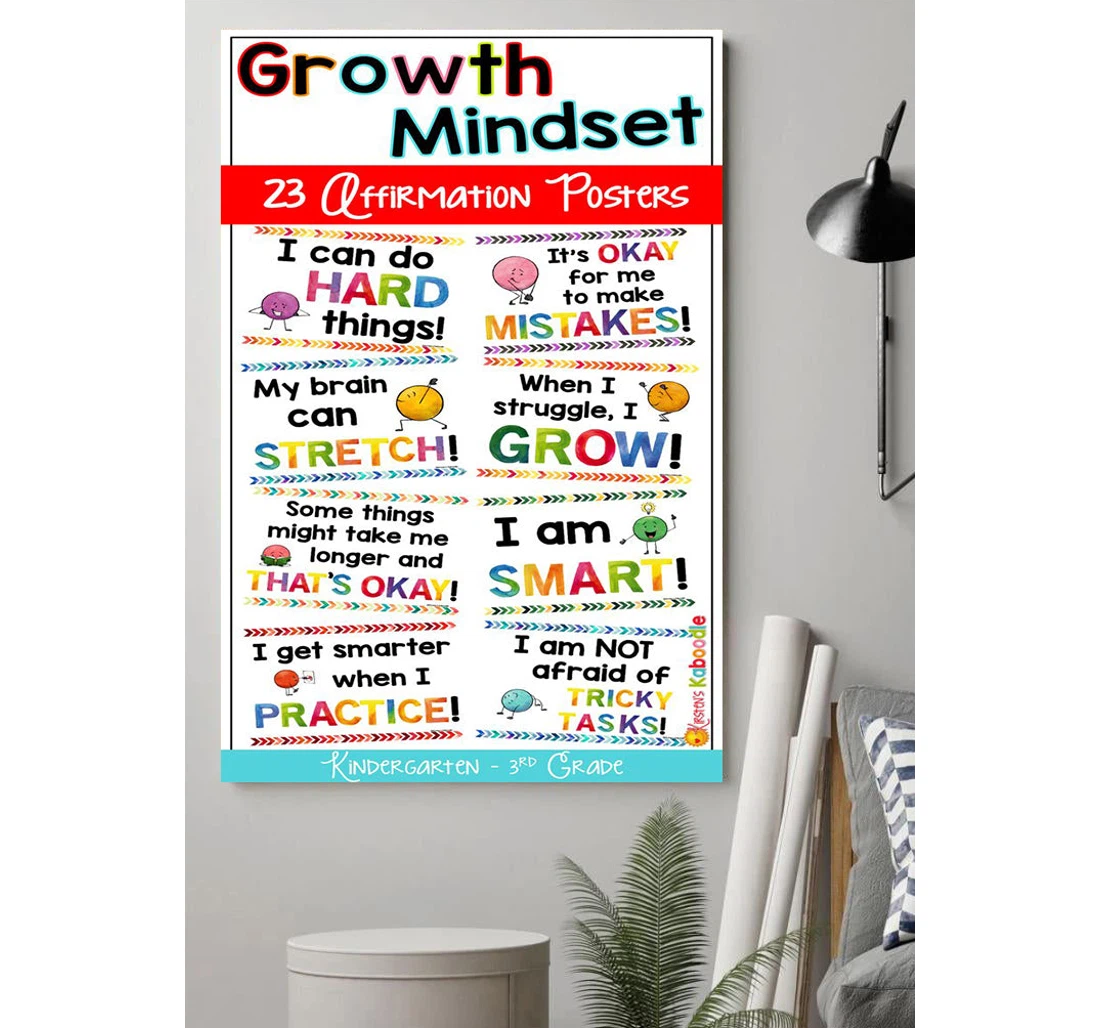 Personalized Poster, Canvas - Growth Mindset Kindergarten Print Framed Wall Art