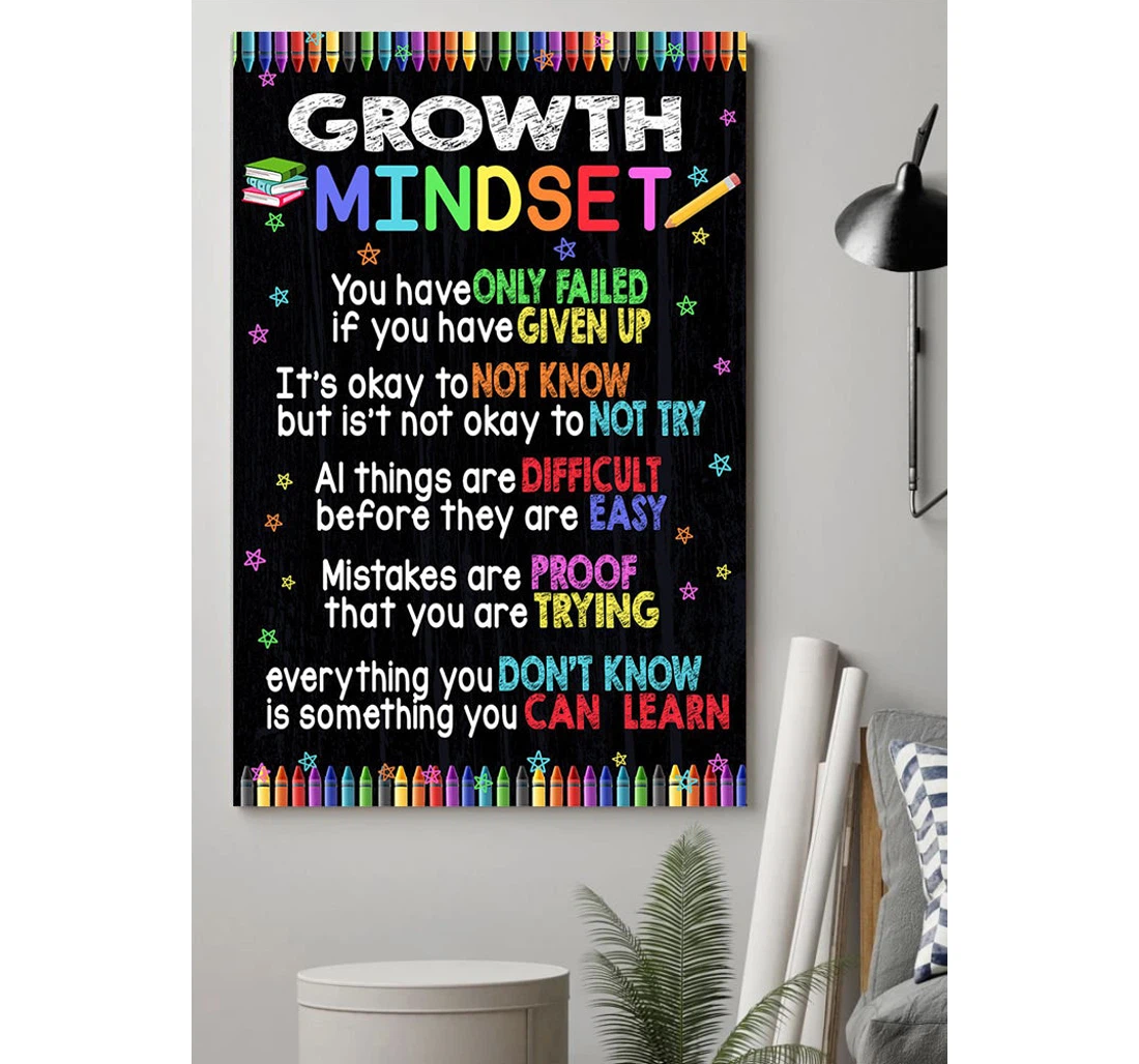Personalized Poster, Canvas - Growth Mindset Crayon Print Framed Wall Art