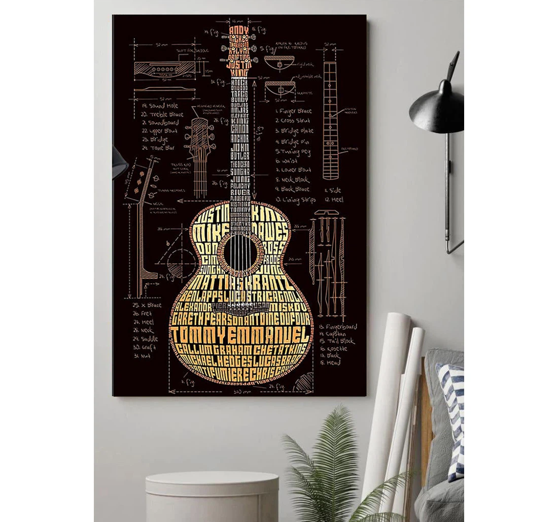 Personalized Poster, Canvas - Bass Guitar Chords Chart Print Framed Wall Art