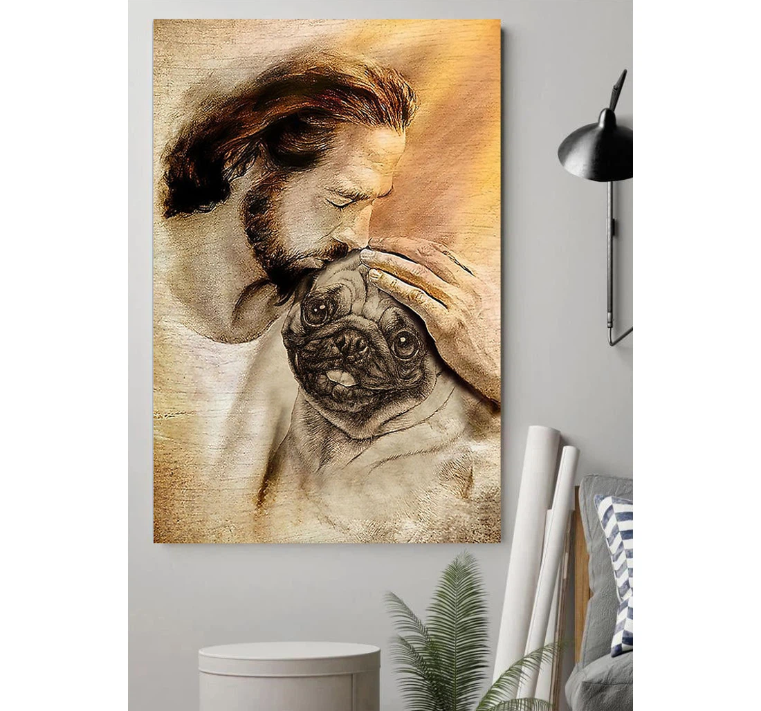 Personalized Poster, Canvas - Jesus Cuddle Lovely Pug Dog Print Framed Wall Art