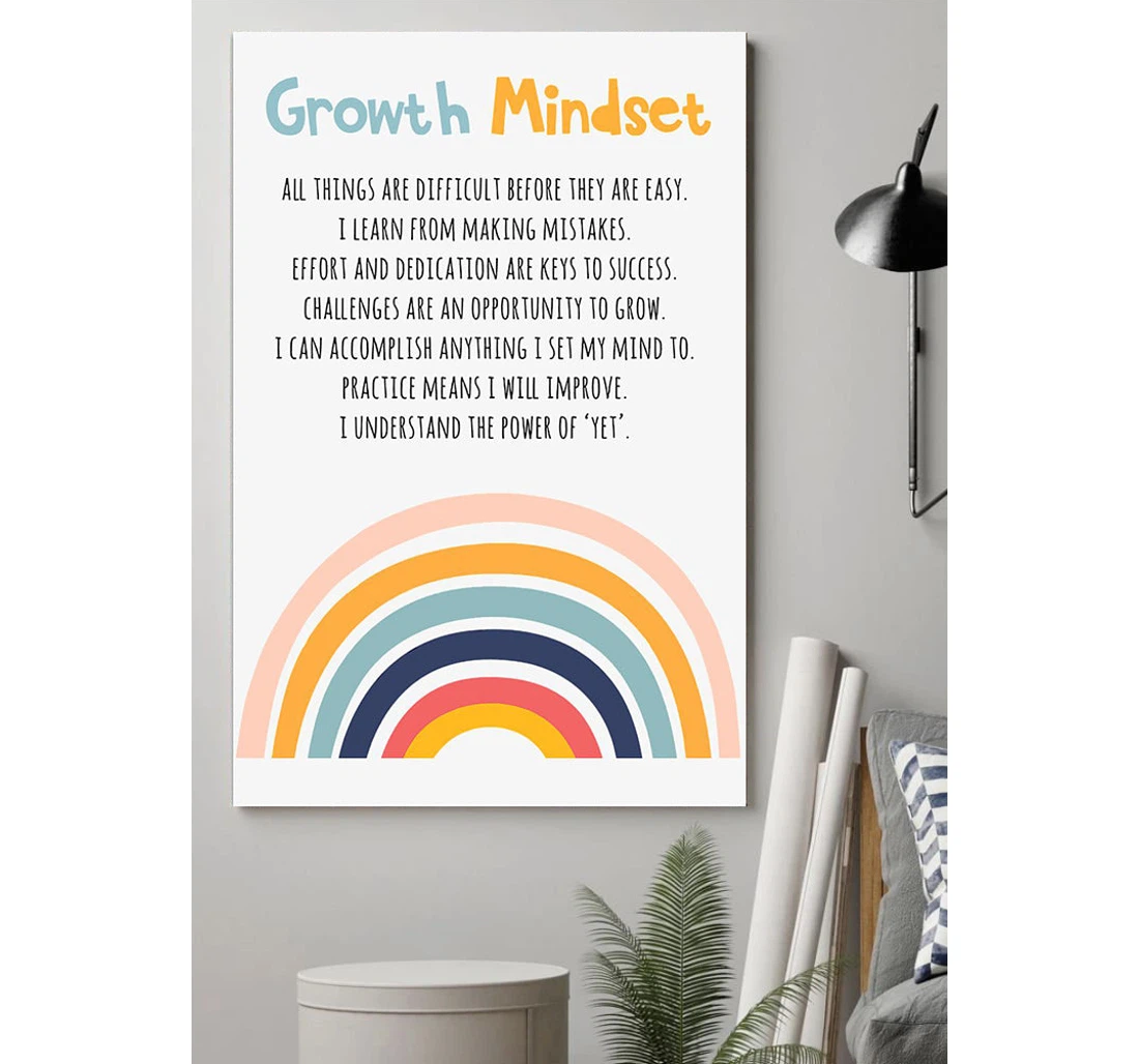 Personalized Poster, Canvas - Growth Mindset Rainbow Print Framed Wall Art