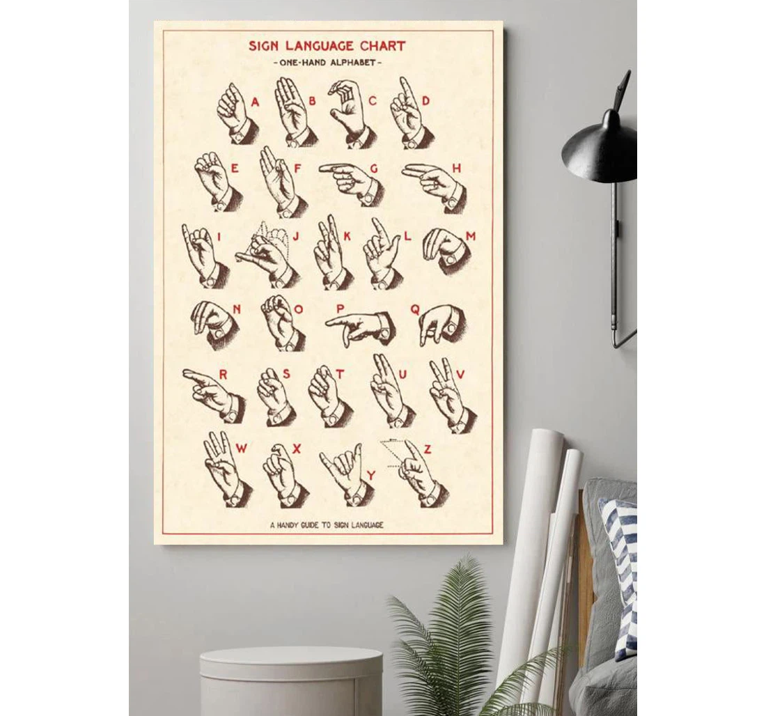 Personalized Poster, Canvas - Sign Language Alphabet Chart Print Framed Wall Art