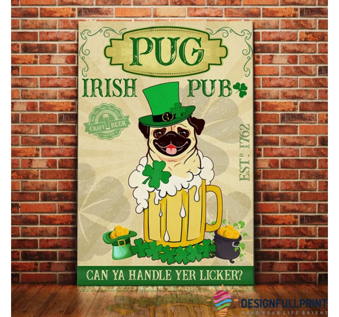 Personalized Poster, Canvas - Happy St Patricks Day Pug Dog Dog Lover Print Framed Wall Art