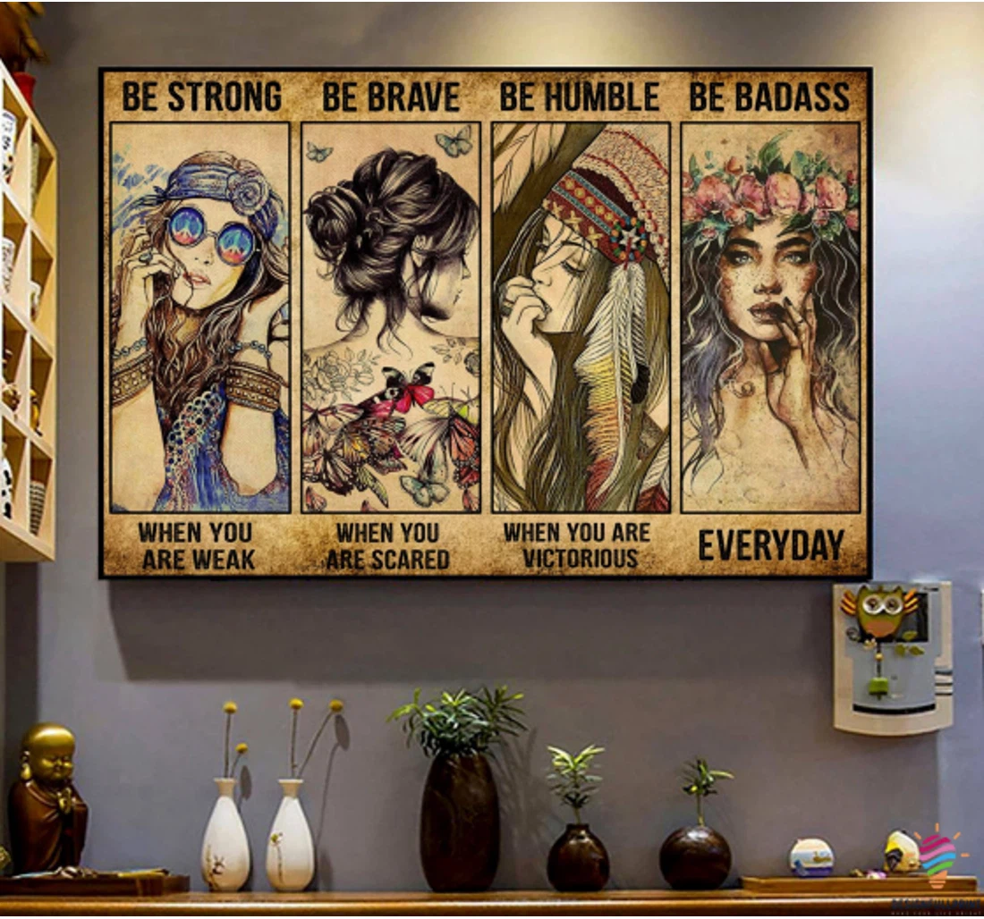 Personalized Poster, Canvas - Hippie Girl Be Strong Or Hippie Print Framed Wall Art