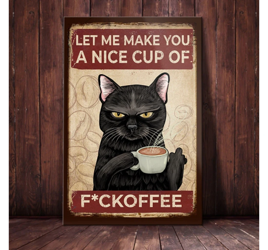 Personalized Poster, Canvas - Cat Mom Black Cat Make A Cup Of Coffee And Print Framed Wall Art