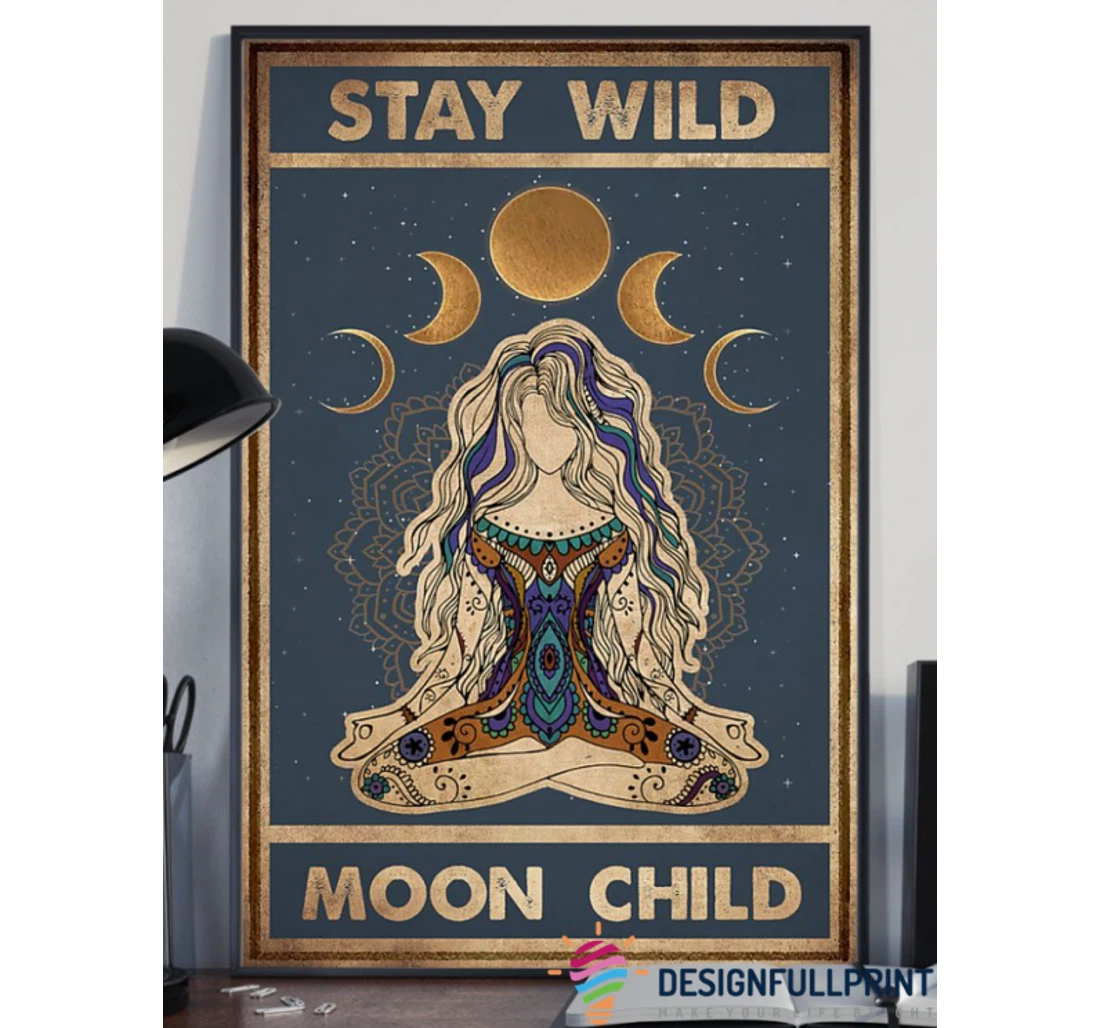 Personalized Poster, Canvas - Hippie Stay Wild Moon Child Child Moon Golden Moon Phase Hippie Girl Pa Print Framed Wall Art