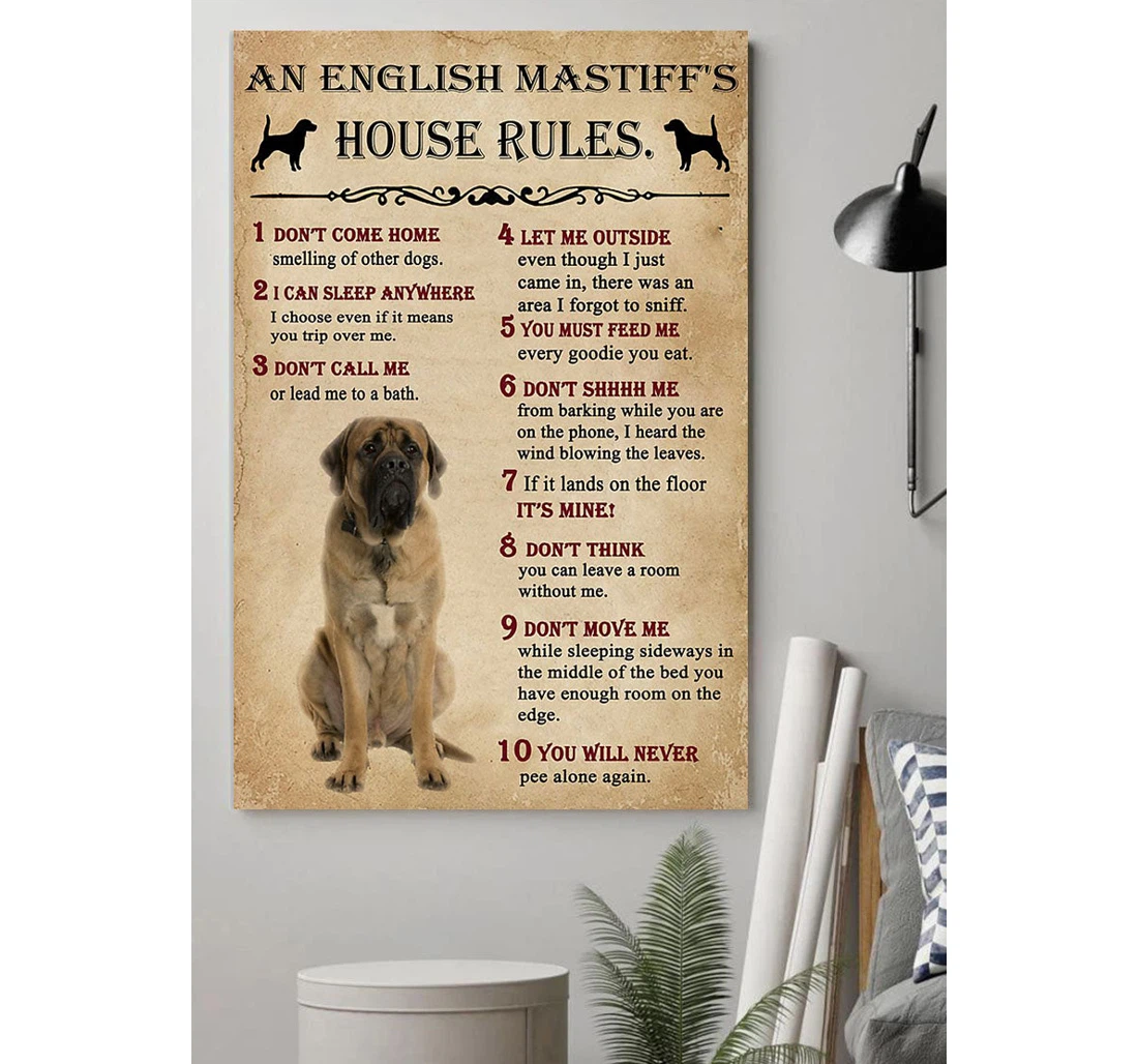 Personalized Poster, Canvas - Dog Pet English Mastiff's House Rules Print Framed Wall Art