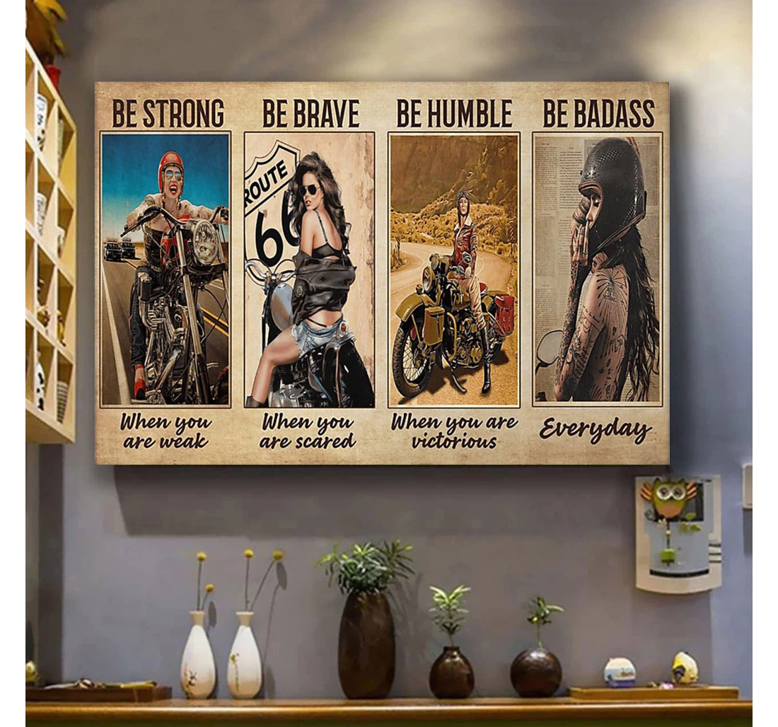 Personalized Poster, Canvas - Women Biker Be Strong Print Framed Wall Art